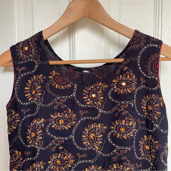 vintage 1970s Hippie Tank Top Made in India soft Cotton Embroidery design Sz S - Picture 2 of 7